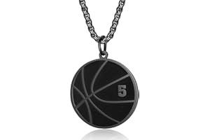 Susook Basketball Number Necklace for Boys Black Stainless Steel Basketball Charm Pendant Personalized PH4:13 Bible Verse I Can Do All Things Sport Jewelry Gifts for Men