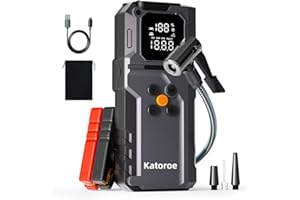 KATOROE Jump Starter with Air Compressor, 4000A Car Battery Jump Starter (9.0L Gas/7.0L Diesel), 150PSI 12V Battery Jumper Starter Portable with Tire Inflator, Jumper Cables, LED Light