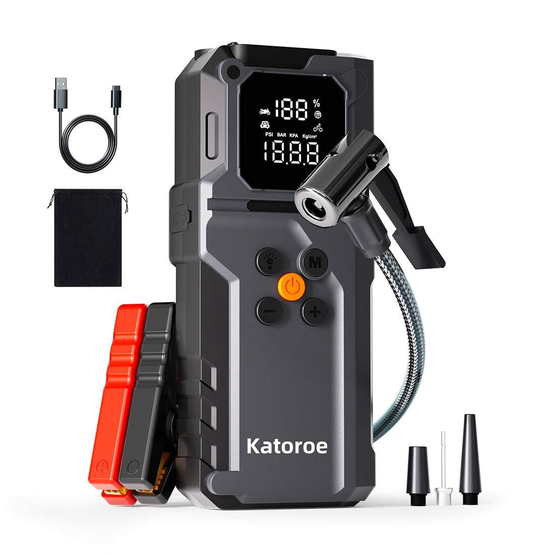 Photo 1 of Jump Starter with Air Compressor, 4000A Car Battery Jump Starter (9.0L Gas/7.0L Diesel), 150PSI 12V Battery Jumper Starter Portable with Tire Inflator, Jumper Cables, LED Light