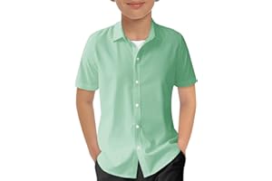 Haloumoning Boys Short Sleeve Dress Shirts Kids Summer School Uniform Button Down Shirt 5-14 Years