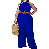 ANICECUT Plus Size Jumpsuits for Women Sexy Summer Elegant Solid Halter Neck Wide Leg Pants Long Rompers no Belt