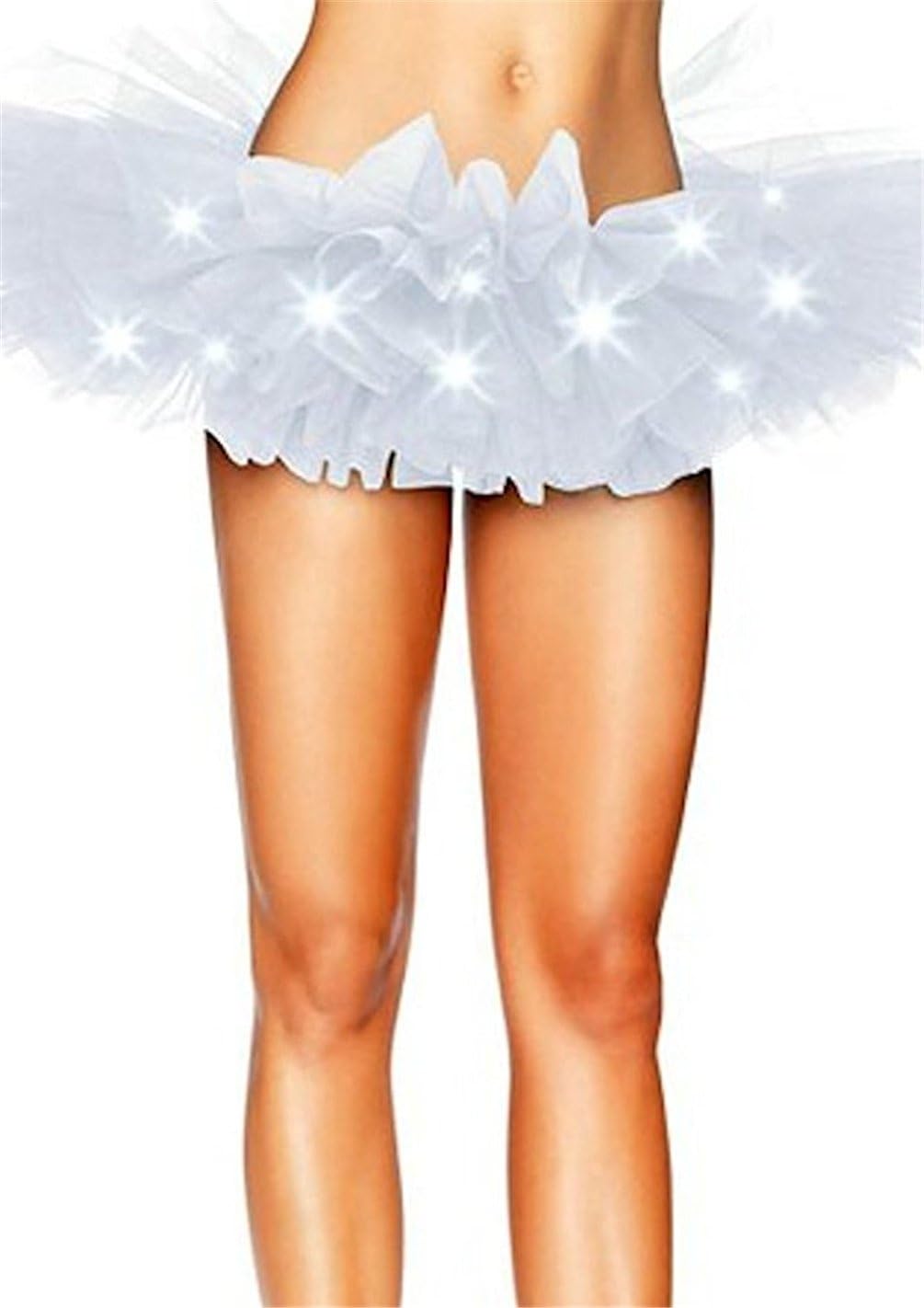 Jewelryfinds Women's Sexy Petticoat Pettiskirt Glowing LED Lights Shiny Colorful Tutu Skirts Ballet Princess Fancy Party Costume 12 colors (White)