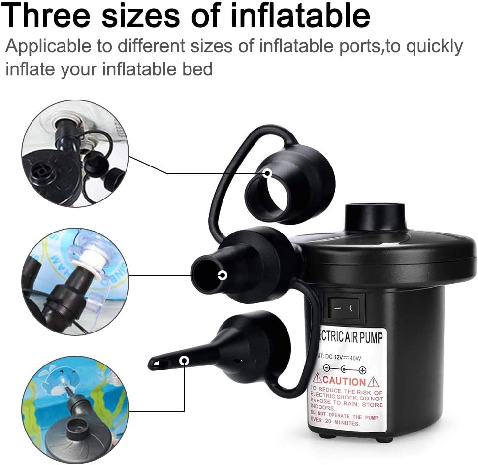 Electric Air Pump,Portable Air Pump for Air Mattress,Quick-Fill Air Pump with 3 Nozzles Perfect Inflator Deflator Air Pumps for Outdoor Camping,Swimming Ring: Sports & Outdoors