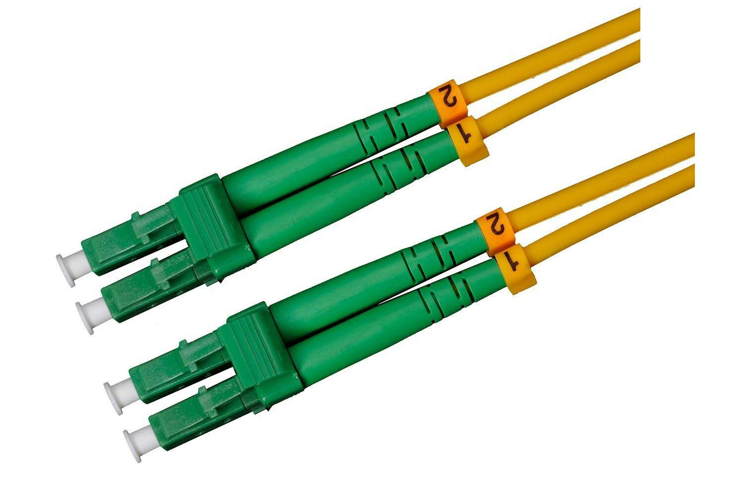 Fibre Optic Cables - 10m OS2 Yellow LC/APC to LC/APC Male G.657.A2 Duplex 9/125 Fiber Patch Cable