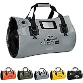 Tacxmotorrad Waterproof Duffel Bag for Men/Women, Roll-top Dry Backpack Duffel Bag with Quick-fixed Straps, Motorcycle Tail Saddle Bag for Motorcycling, Rafting, Boating, Kayaking, Travel, 48L-Grey