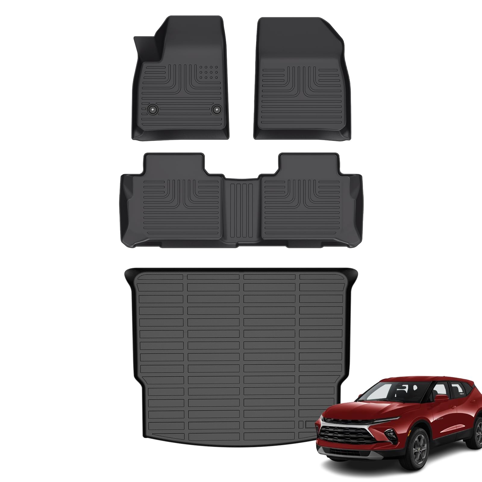 AZYT Floor Mats & Cargo Liner for Chevrolet Chevy Blazer 2019-2024 2025 (Not for EV Models) All Weather Automotive TPE Set Anti-Slip Waterproof Floor Liners Accessories (Car Mats+Trunk Mat) Black Image