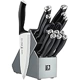 HENCKELS Silvercap 14-pc Kitchen Knife Set with Block Set, Chef Knife, Bread Knife, Steak Knife Set, Black