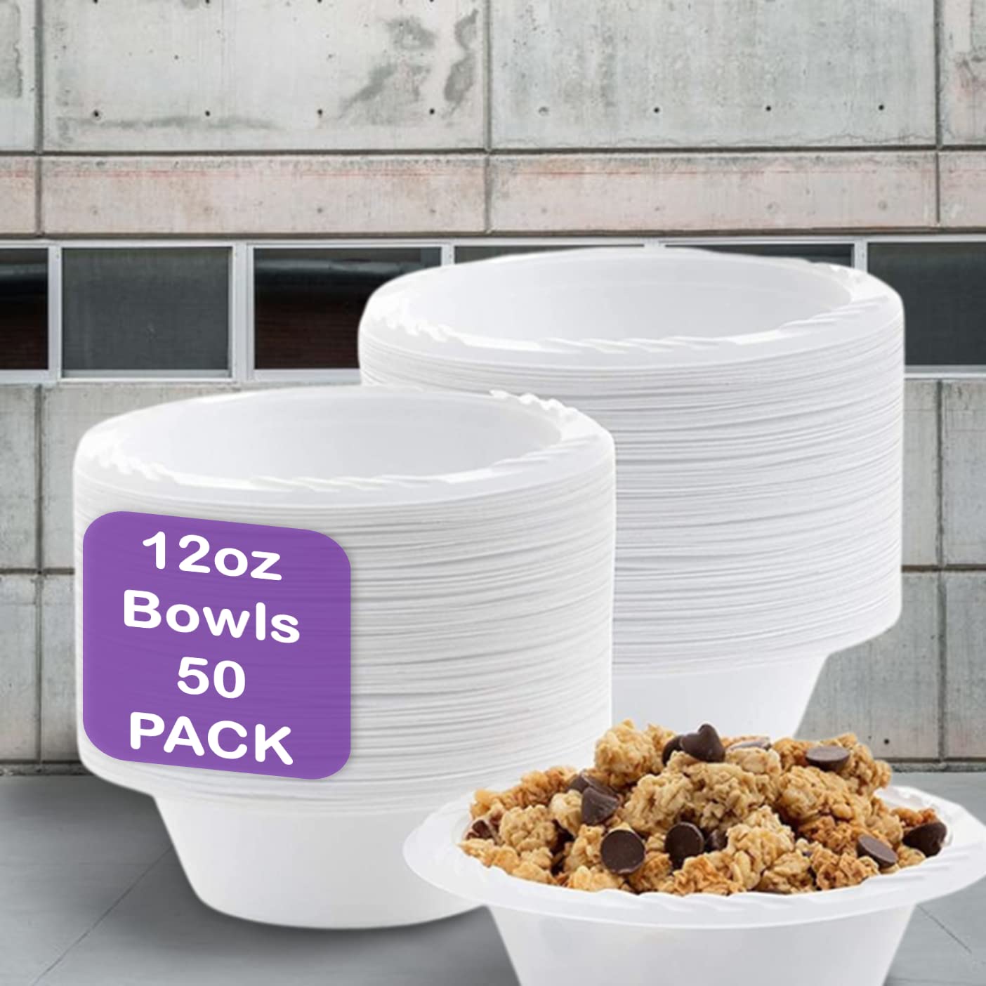 DEcorative Concepts UK Pack of 50 Reusable Plastic Strong Bowls and Plates for Convenience use in Birthday Anniversary Parties (50 Bowls 12oz)