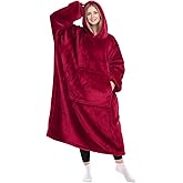 KPBLIS Wearable Blanket Hoodie Gifts for Women Men, Cozy Hoodie Blankets Sweatshirt Christmas Birthday Gifts for Women Mom Wife, Warm Fleece Hooded Blanket with Sleeves for Adults, Red
