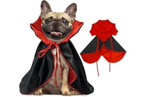 PEXTIAN Halloween Dog Vampire Costume, Dog Halloween Costume with Stand-Up Collar, Halloween Costumes for Dogs Small Medium Cat Pet Puppy Cloak Cape Halloween Cosplay Party, Black and Red