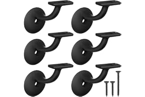 HOFURME 6 Pcs Hand Rail Bracket for Indoor Outdoor Stairs, Anti-Rust Hand Rail Brackets Hand Railing Brackets Strong Stair Support Heavy Duty Stair Support for Home or Office Stairways Handrail, Black