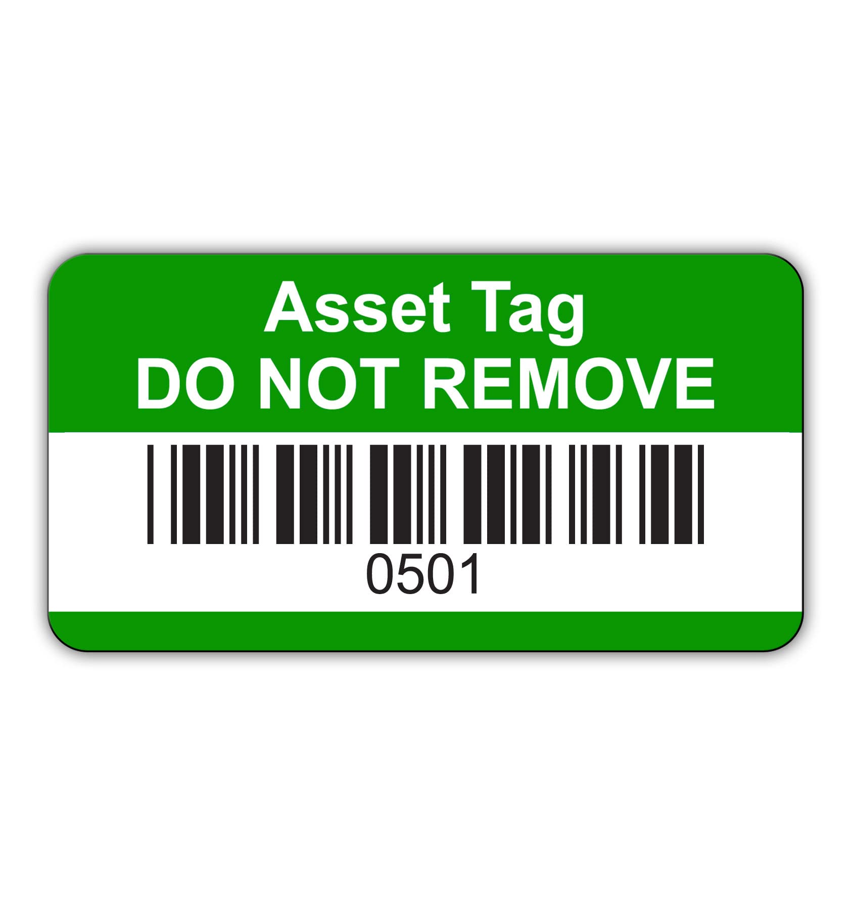 Green Asset Tag Labels - Barcoded and Numbered 501 to 1000-38mm x 20mm Permanent Synthetic PP Labels - Price per Pack of 500 Labels (P/NO. 7828660B)