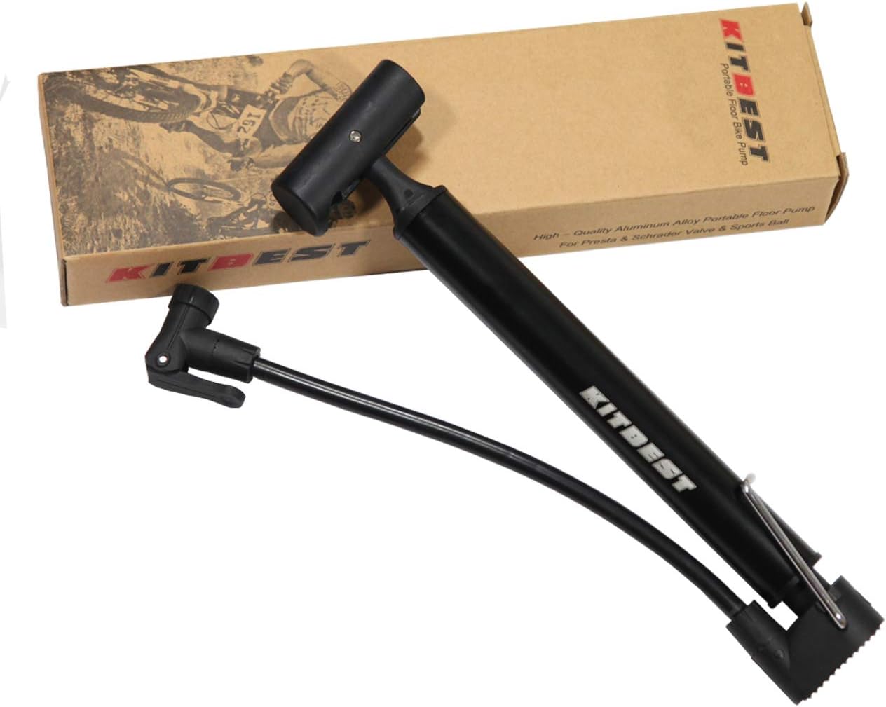 Bike Pump, KITBEST Portable Bicycle Floor Pump with Glueless Puncture Kit, Mountain, Road Bike Tire Pump, Mini Bicycle Air Pump Compatible with Presta Schrader Valve and Sports Ball : Sports & Outdoors