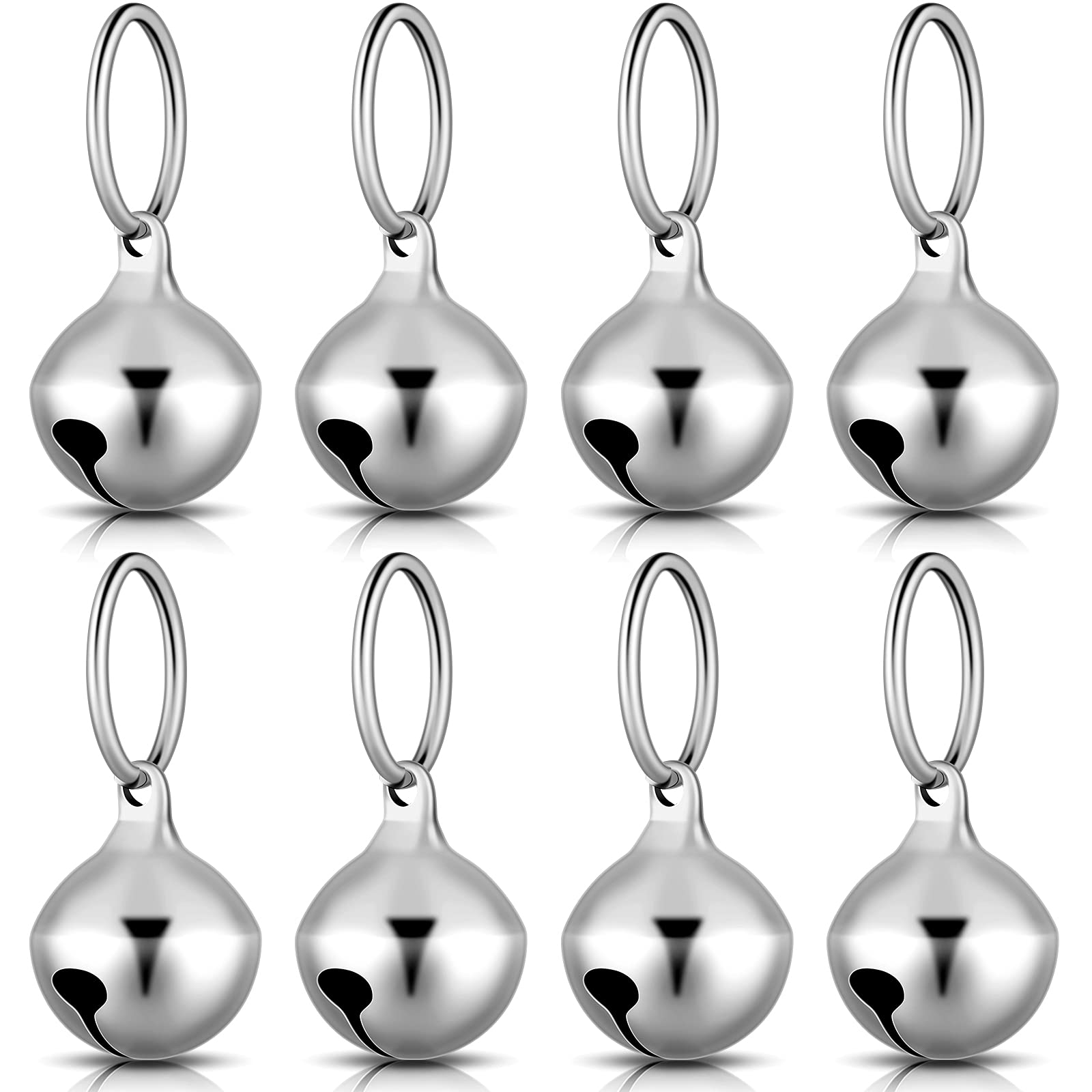 8 Pieces Collar Bells for Small Dogs Cat Bells Collar for Puppy Hanging Ring Bells Decoration Pets Tracker DIY Crafts Accessories for Pets Daily Use (Silver)