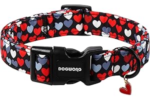 DOGWONG Red Heart Dog Collar, Cute Valentine Collar, Valentine's Day Dog Collar with Strong Plastic Buckle for Small Medium Large Dogs,L
