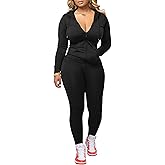 CLOCOR Womens 2 Piece Outfits Sweatsuits - Tracksuit Set Long Sleeve Crop Top & Drawstring Wide Leg Pants with Pockets