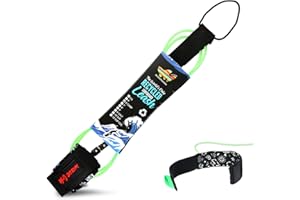 Wave Tribe Eco Surfboard Leash - Premium Surf Leash, Strong Like Bull Leash with Double Stainless Steel Swivels, Triple Rail Saver, Key Pocket (Black and Green)