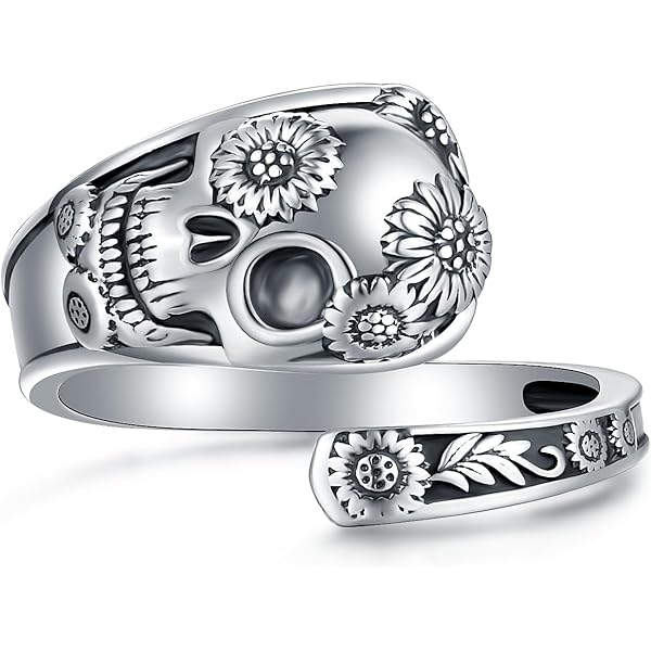 Shop LC Sterling Silver Floral Engraved Spinner Ring – Boho Oxidized Anxiety Relief Fidget Jewelry For Women, Stress Relieving Gift 7 thumbnail image