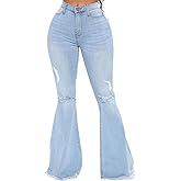 CutieLove Women's Ripped Jeans Bell Bottom Flare Jeans Mid Rise Destroyed Hem Denim Pants