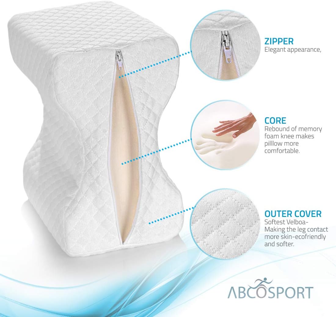 Abco Tech Memory Foam Knee Pillow for Side Sleepers– Back Pain, Pregnancy, Leg Pain, Hip Pain and Sciatica Relief - Leg Pillow Wedge with Washable Cover and Bag: Home & Kitchen