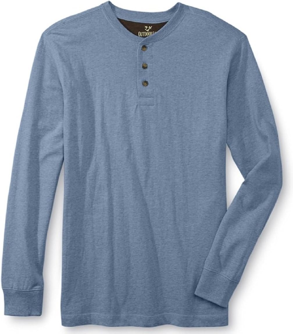 Men's Outdoor Life Long Sleeve Sueded Cotton Henley Shirt (S, Lake Blue