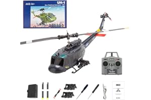 Wodoochey C032 UH-1 Huey RC Helicopter for Adults - 1/48 Scale 2.4G 6CH Flybarless Remote Control Helicopter Model, 3D Stunt Flight & High-Precision RC Airplane (Dark Blue(1 Battery))