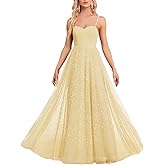 YHHOWEP Women's Sparkly Prom Gowns Glitter Sequin Tulle A Line Long Formal Evening Gown Dresses High Waist Maxi Party Dress