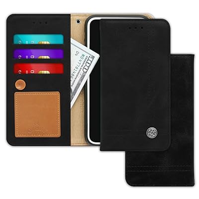 Huawei P9 Case [Free 9 Gifts] Trim LINE Flip Diary Cover with Slim Durable Wallet Design [Octopus Ver.] &ndash; Card Holder, Cash Slots, Kickstand, Hand Strap &amp; Message Pad for Huawei P 9 - Aniline Black