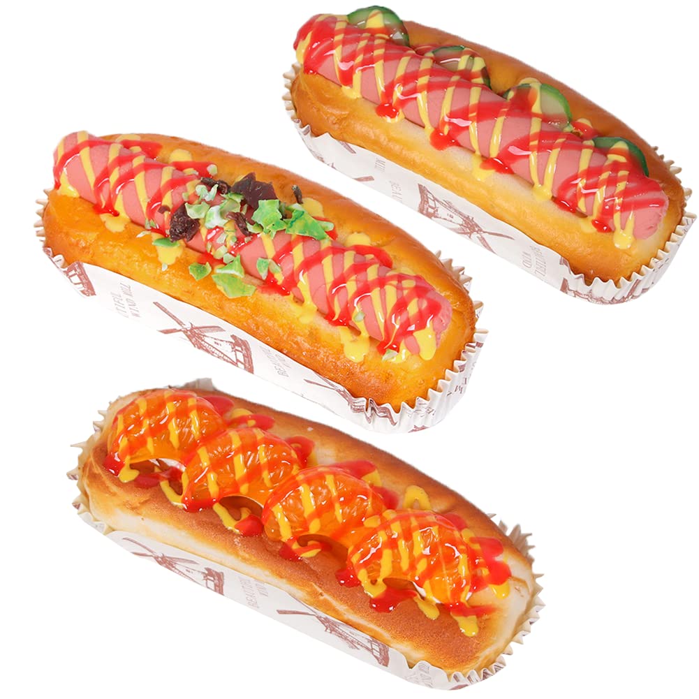 Photo 1 of 3 Pcs Simulation Artificial Hot Dog Bread Fake Realistic Food Bread Decoration Model Kitchen Photo Props