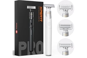 Trimcoo Electric Groin & Body Hair Trimmer - Painless Beard Razor for Men, All-in-One Body Groomer, Waterproof Wet/Dry Men's Ball Shaver with Magnetic Head, USB-C Charging, Easy Claen, White(Lite)
