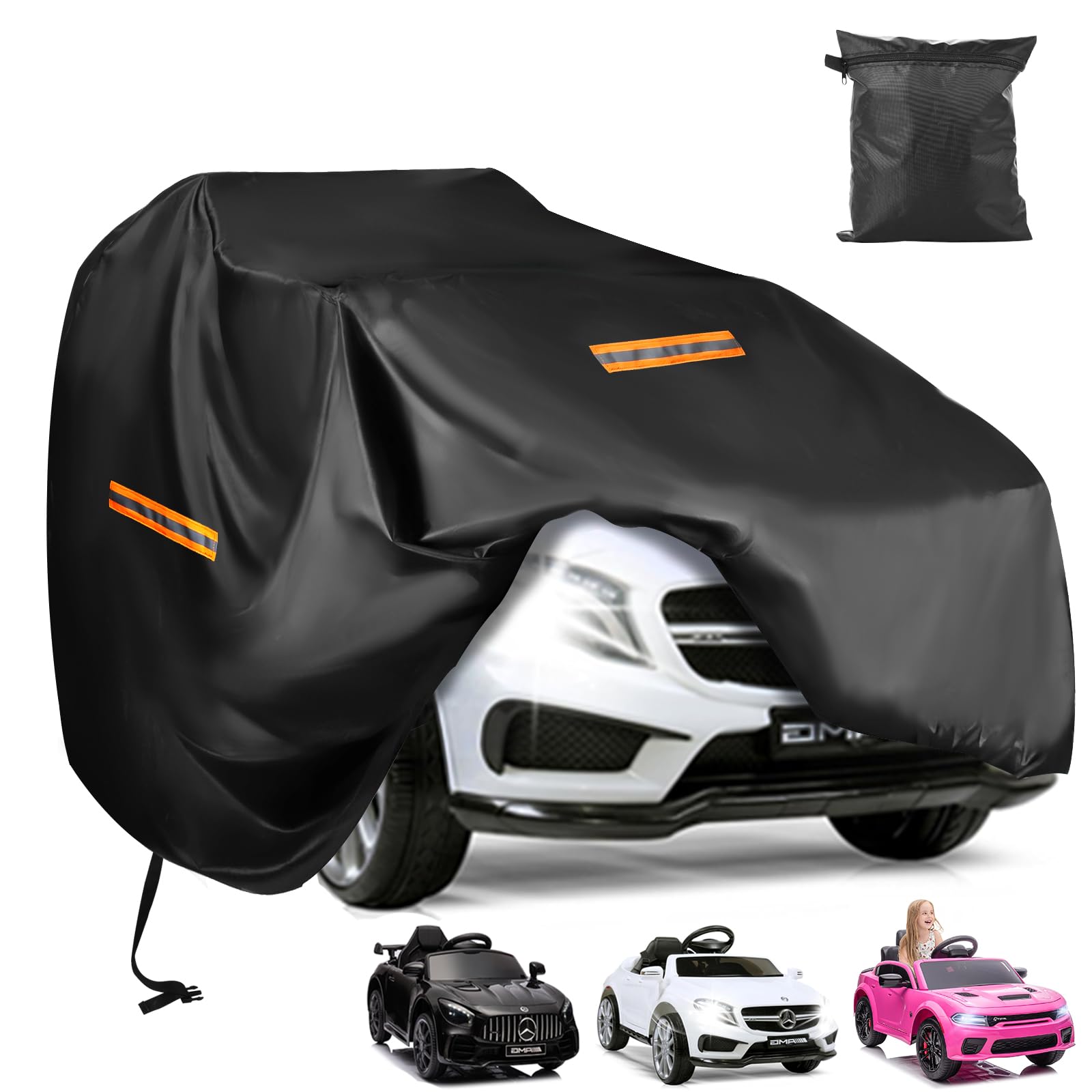 Kids Electric Car Cover,Heavy Duty 420D Oxford Kids Ride-On Toy Car Cover Waterproof,Universal Covers for Kids Electric Vehicle with Waterproof Strip,3 Reflective Strips,Windproof Buckle,Anti-UV