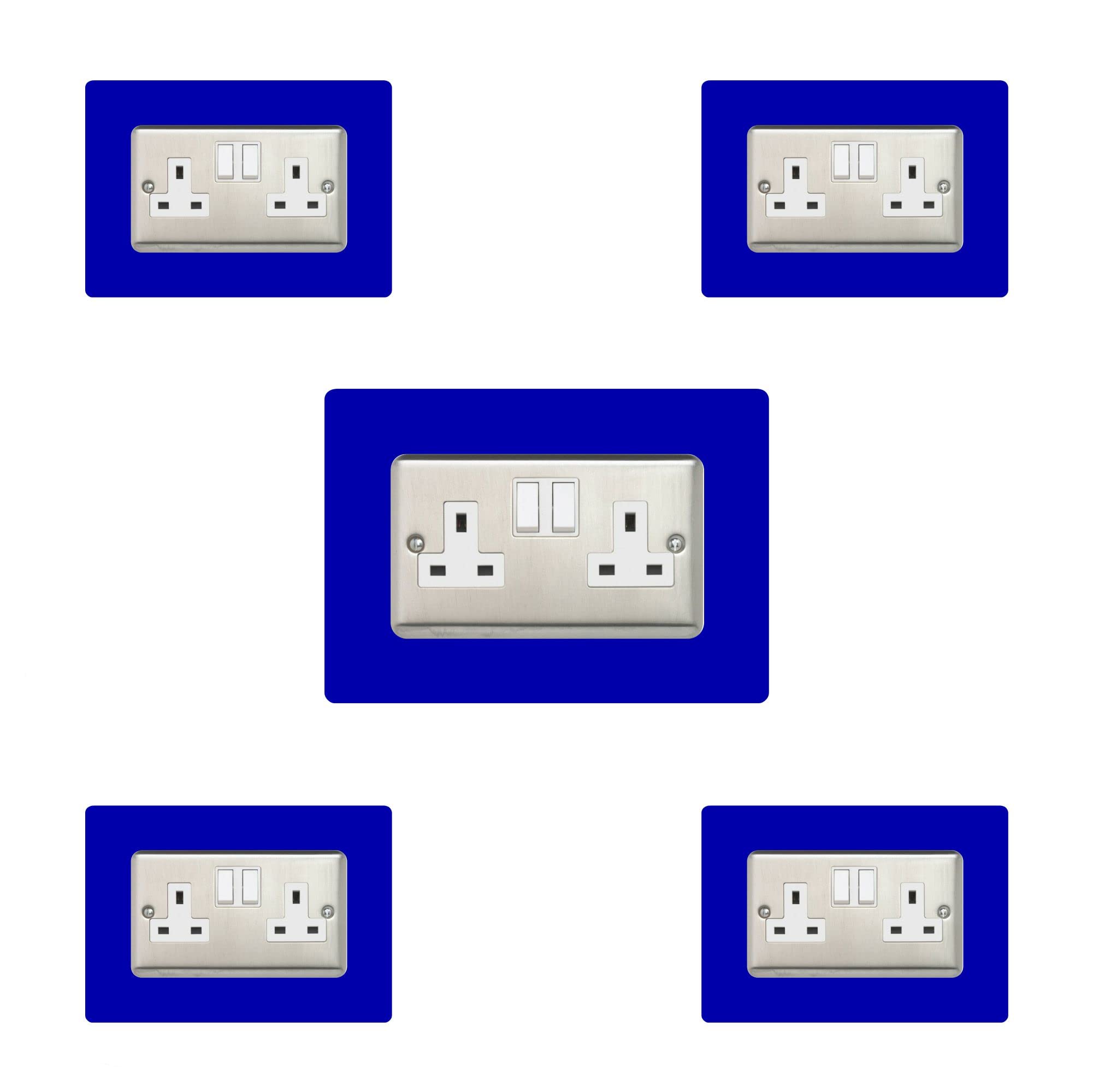 5X Double Socket Surround, Acrylic Back Panel or Plate, Protect Wall from Finger Prints, Font Colour:Blue