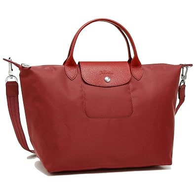 Longchamp Medium Le Pliage Neo Nylon Top Handle Tote Shoulder Bag Red