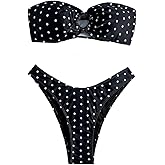 SOLY HUX Women's Polka Dots Bikini Set Strapless Bandeau High Cut Bathing Suit Two Piece Swimsuit