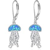 VONALA Jellyfish Earrings 925 Sterling Silver Jelly Fish Earrings Dangle Opal Jellyfish Jewelry for Women Men