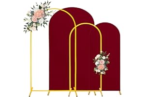 JALANCY 7.2FT, 6FT Wedding Arch Stand and Matching Burgundy Spandex Fitted Arch Backdrop Cover Set, Round Top Chiara Backdrop Stands and Covers for Birthday Party Baby Shower Banquet Arch Decor (Burgundy)