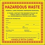 Accuform MHZW20PSP Adhesive Coated Paper Hazardous Waste Label, Legend "HAZARDOUS WASTE - FEDERAL LAWS PROHIBIT IMPROPER DISPOSAL...HANDLE WITH CARE!", 6" Length x 6" Width, Red/Black/Yellow (Pack of 25)