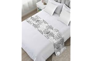DecorLovee Black Gray Coral Coastal Bed Runners for King Size Bed, Summer Beach Decorative Bed Throws for Foot of Bed, Sea Nautical Bed Runner Sofa Throw Bedding Scarf Protector Slipcover for Bedroom