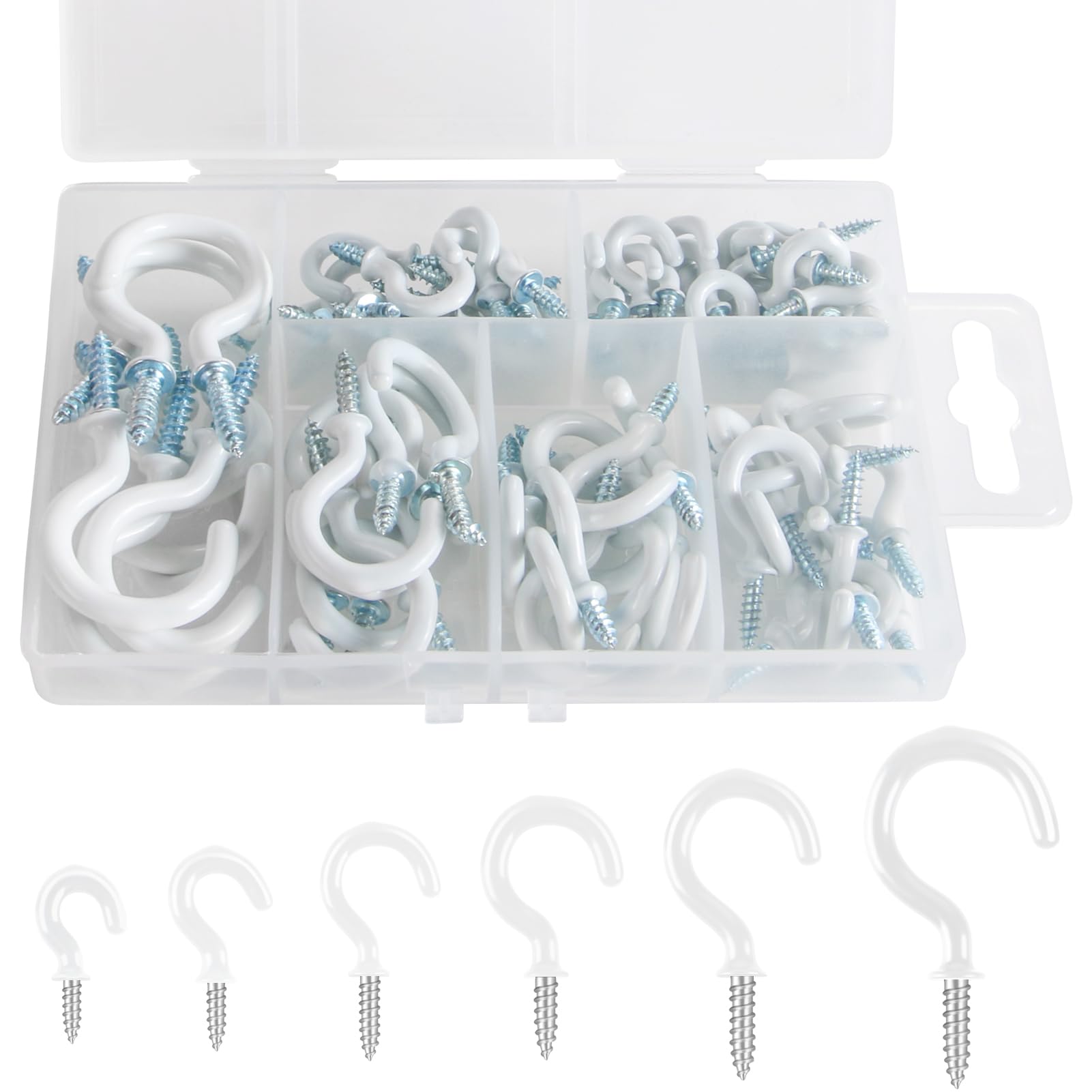 Tahbarshi 75PCS White Hooks for Hanging Ceiling Screw in Hooks, Metal Ceiling Screw-in Wall Hooks Multipurpose Vinyl Coated for Hanging Plants, Cups, Utensils, Lights and for Indoor & Outdoor Use