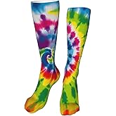 ZCERA Kids Compression Socks Knee High Tube Rainbow Colored Spiral Tie Dye Novelty Crazy Long Crew Socks for Child Girls Boys 19.8in