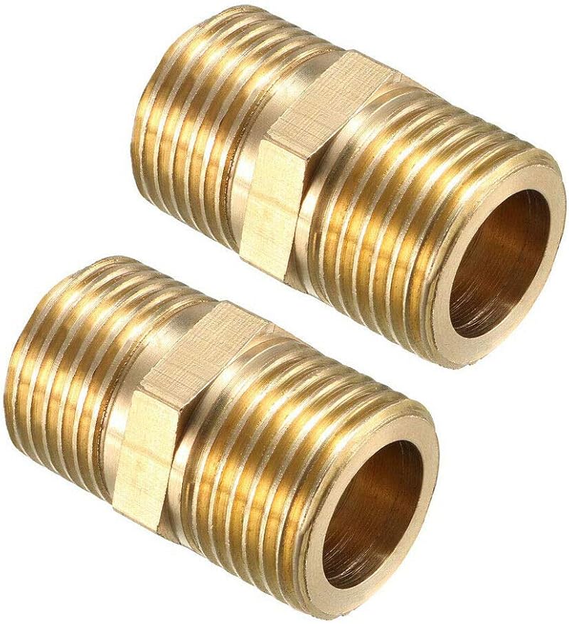 BE-TOOL 2pk BSP 3/8" Male to 3/8" Male Brass Straight Pipe Connector Adapter