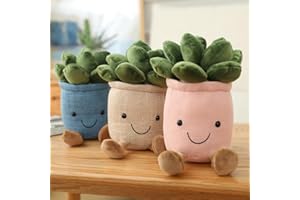 FAVOSTA Cute Succulents Plush Toy, 9.8'' Potted Plant Stuffed Plush, Soft Fluffy Succulents Throw Pillow, Plush Toy for Kids Girls (Pink+Khaki+Blue - Succulent, 25cm/9.8inch)
