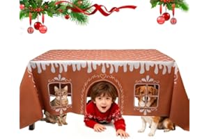 Gingerbread House Christmas Table Cloth, Reusable Washable Xmas Tablecloths for Dining & Party Decor, Family Gathering Winter