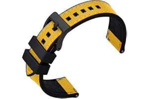PTFULUOS Premium Upgrades Soft Hybrid (Fkm/Fpm Rubber and Sailcloth) Watch Bands for Men,20mm 22mm Waterproof Quick Release Replacement Watch Straps,Silver/Black/Gold/Rose Gold Brushed Buckle