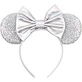 Silver Glitter Mouse Ears Headband - Princess Ears with Hair Accessories for Women, Girls and Kids