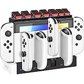TNP Switch Joy-con Charger for Nintendo Switch Charging Dock Station Base Add-On Mod, Support 4 Joycon Controller with Individual LED Charging Indicator, Remote Docking Stand Attachment (White, Black)
