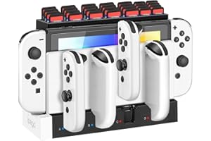 TNP PRODUCTS TNP Switch Joy-con Charger for Nintendo Switch Charging Dock Station Base Add-On Mod, Support 4 Joycon Controller with Individual LED Charging Indicator, Remote Docking Stand Attachment (White, Black)