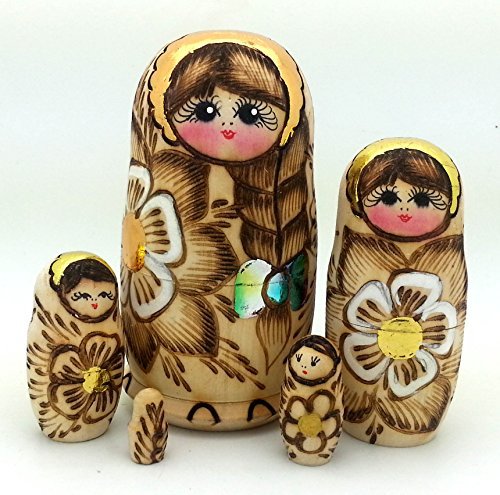 Russian nesting dolls Wood Burned 5 piece DOLL Set 4