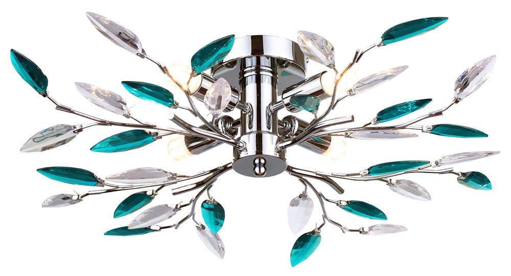 Modern Semi Flush Chrome Ceiling Light with Teal Acrylic Leaves by Happy Homewares