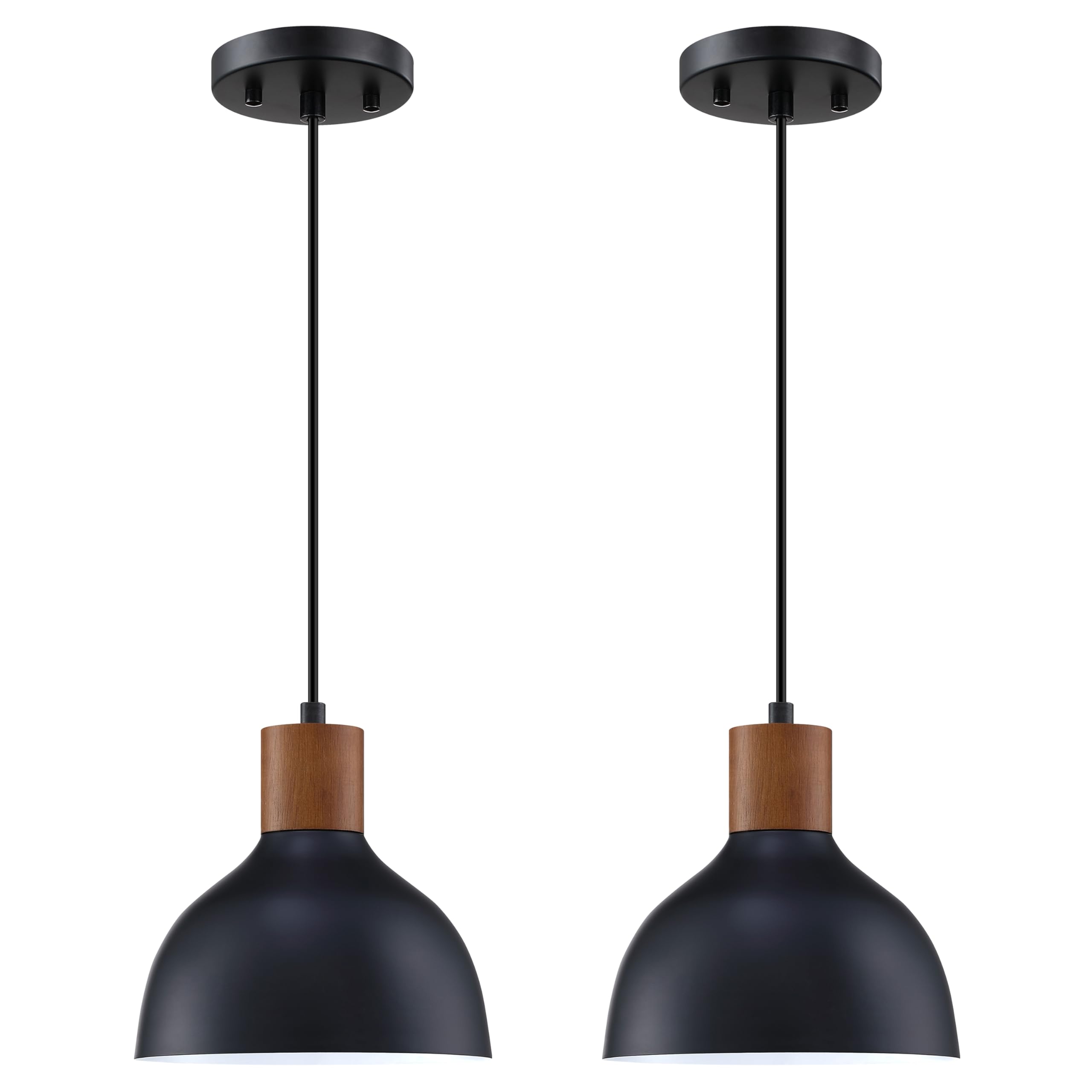 Photo 1 of 2 Pack 1 Light 8” Vintage Pendant Light Fixtures,Industrial Metal Hanging Light Rubber Wood Black Finish Pendant Lamp for Kitchen Island,Farmhouse Dining Room Over Sink